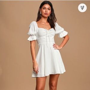 Lulus Elsie White Puff Sleeve Mini Dress